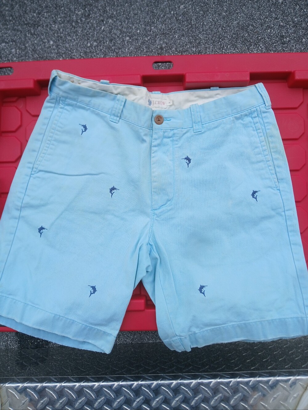 J. Crew Light Blue Shorts with Navy Marlin Embroidery